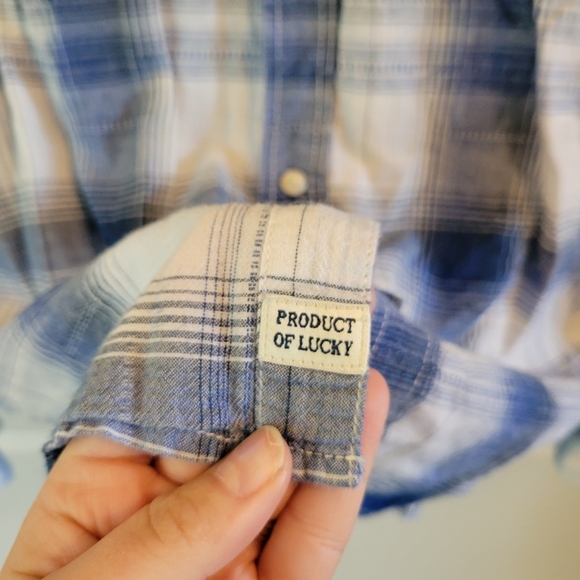 Lucky Brand Blue White Plaid Western Style Long Sleeve Pearl Snap Shirt - Picture 3 of 9